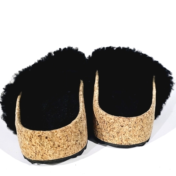 James Perse Black Suede Shearling Cork Slide Sandal Women\'s Size 6M